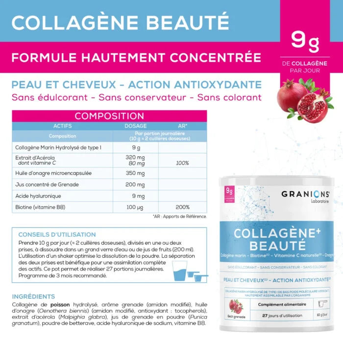 Collagène Beauté Grenade – Peptides Marins + Vitamine C Acérola