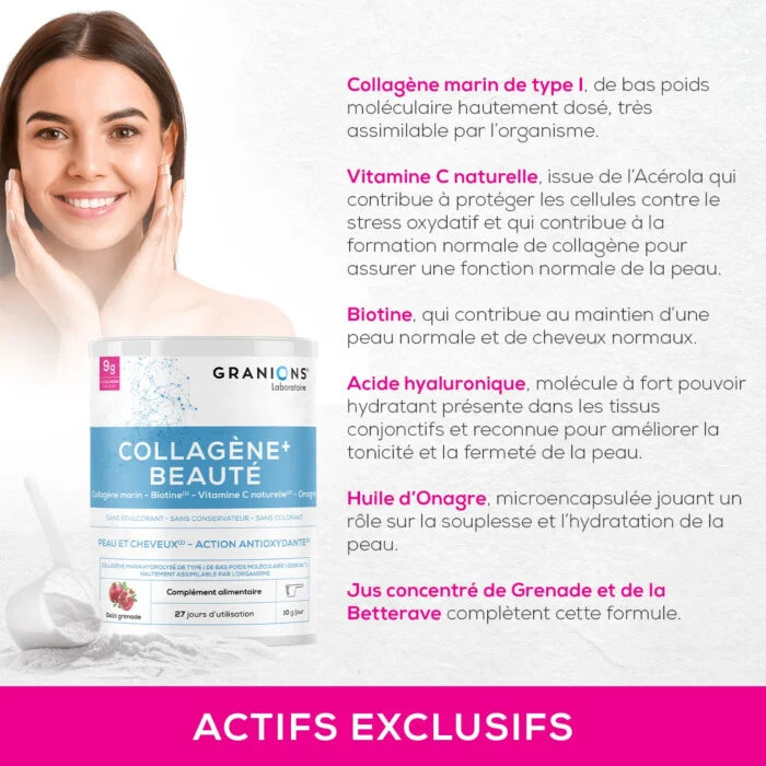 Collagène Beauté Grenade – Peptides Marins + Vitamine C Acérola