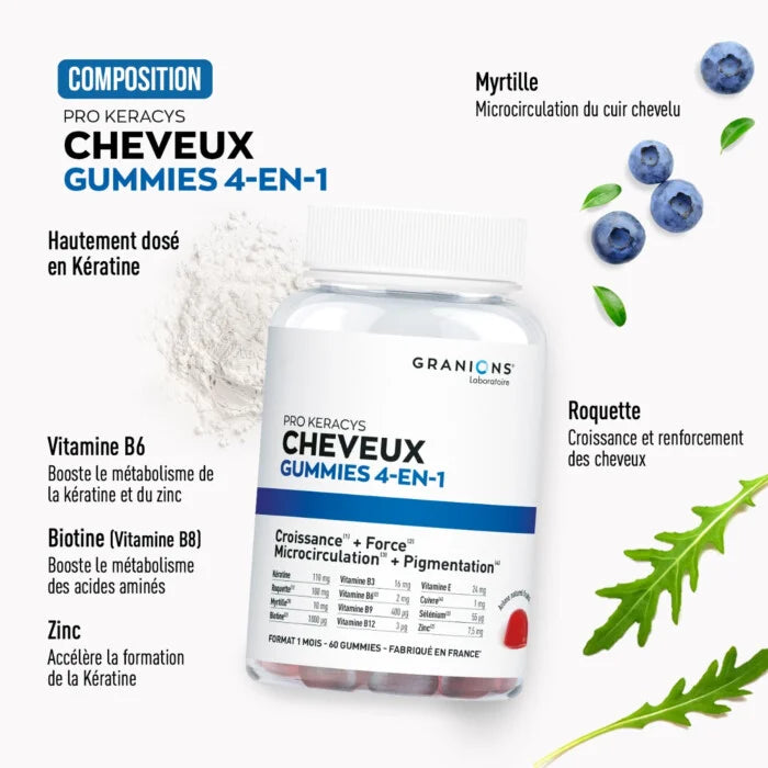 Cheveux Gummies 4-en-1 - Kératine & biotine